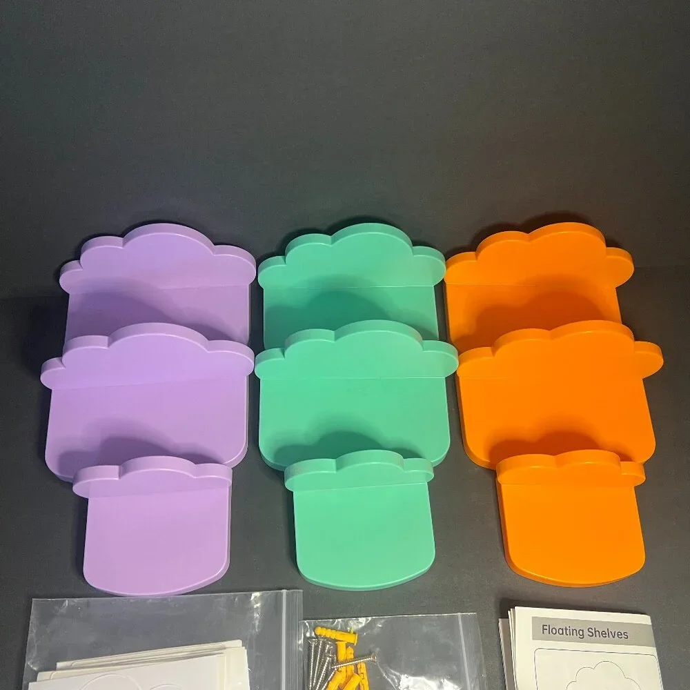 Set of 9 Colorful ABS Plastic Wavy Cloud Shaped Wall Mount Floating Shelves